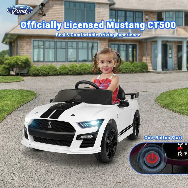12V Powered Ride on Car for Kids, Ford Ride on Toys With Remote Control Bluetooth, MP3 Player, Radio, Lights, 4 Wheels Suspension Electric Car Toys for Boys Girls Gifts, White