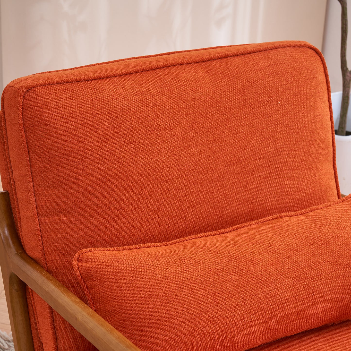 SESSLIFE Chaise Lounge Chair for Living Room, Comfortable Oversized Sleeper Chair with Solid Wood Frame and Soft Linen Upholstery, Orange