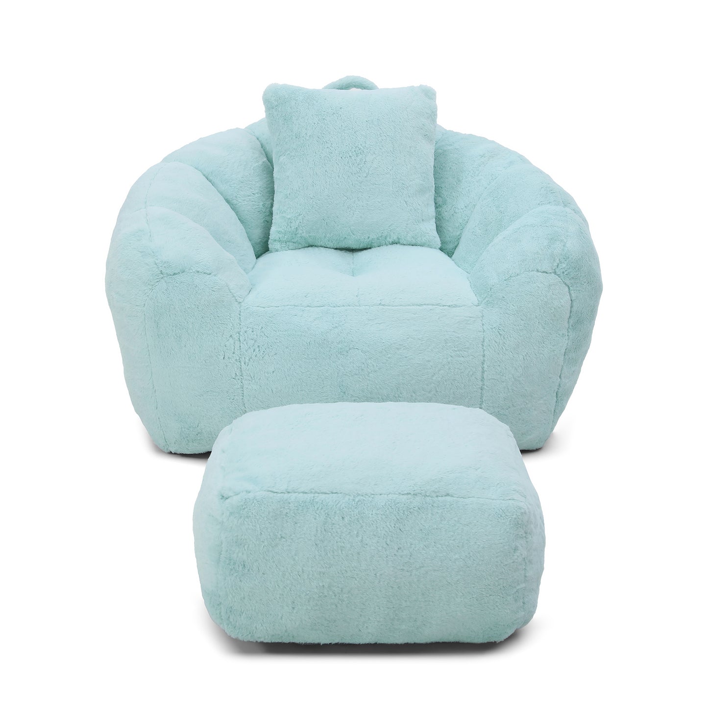 SESSLIFE Oversized Faux Fur Bean Bag Chair with Footstool, Giant Bean Bag Chair for Adults, Shell Shape Bean Bag Couch, Floor Sofa for Gaming Reading Living Room, Light Blue