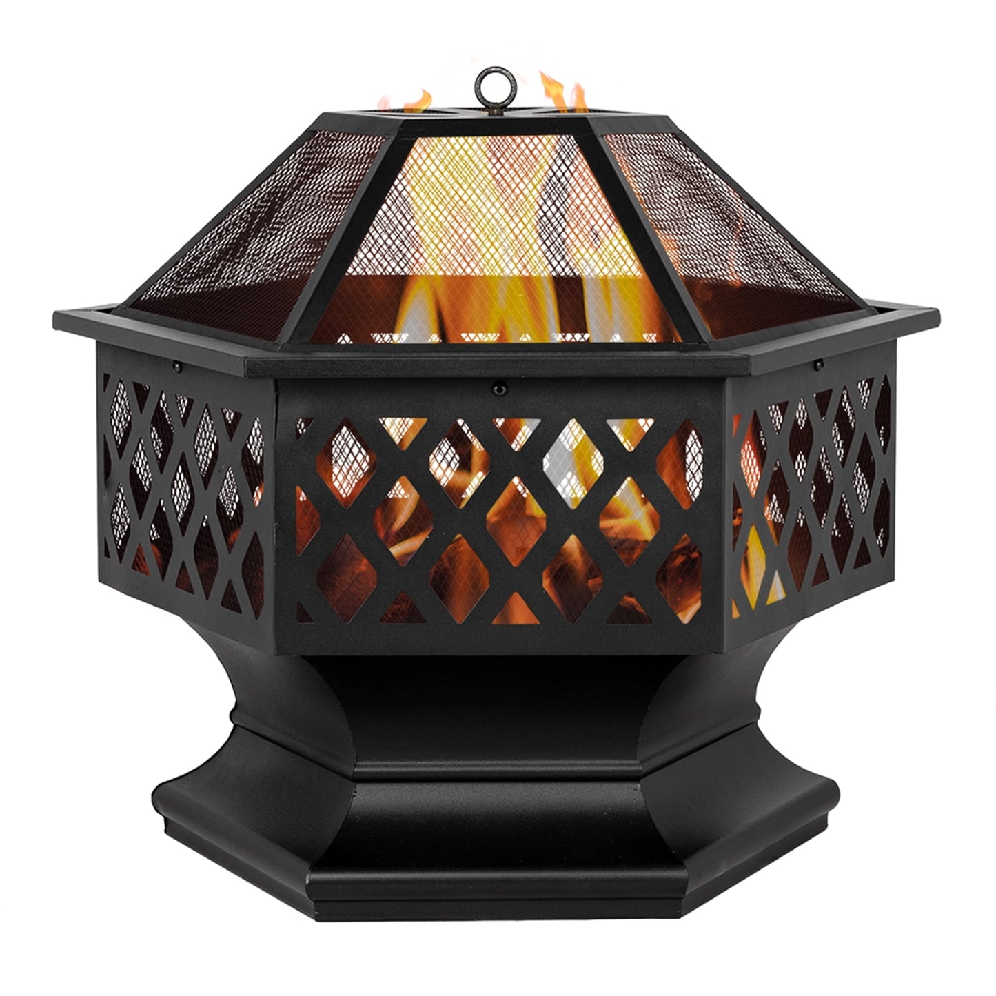 24" Outdoor Fire Pit Grill, BBQ Hexagon Firepit Table, Multifunctional Fire Pit, Heater, Patio Backyard Garden Bonfire Pit, Fire Pit Bowl with Spark Screen Cover, Poker