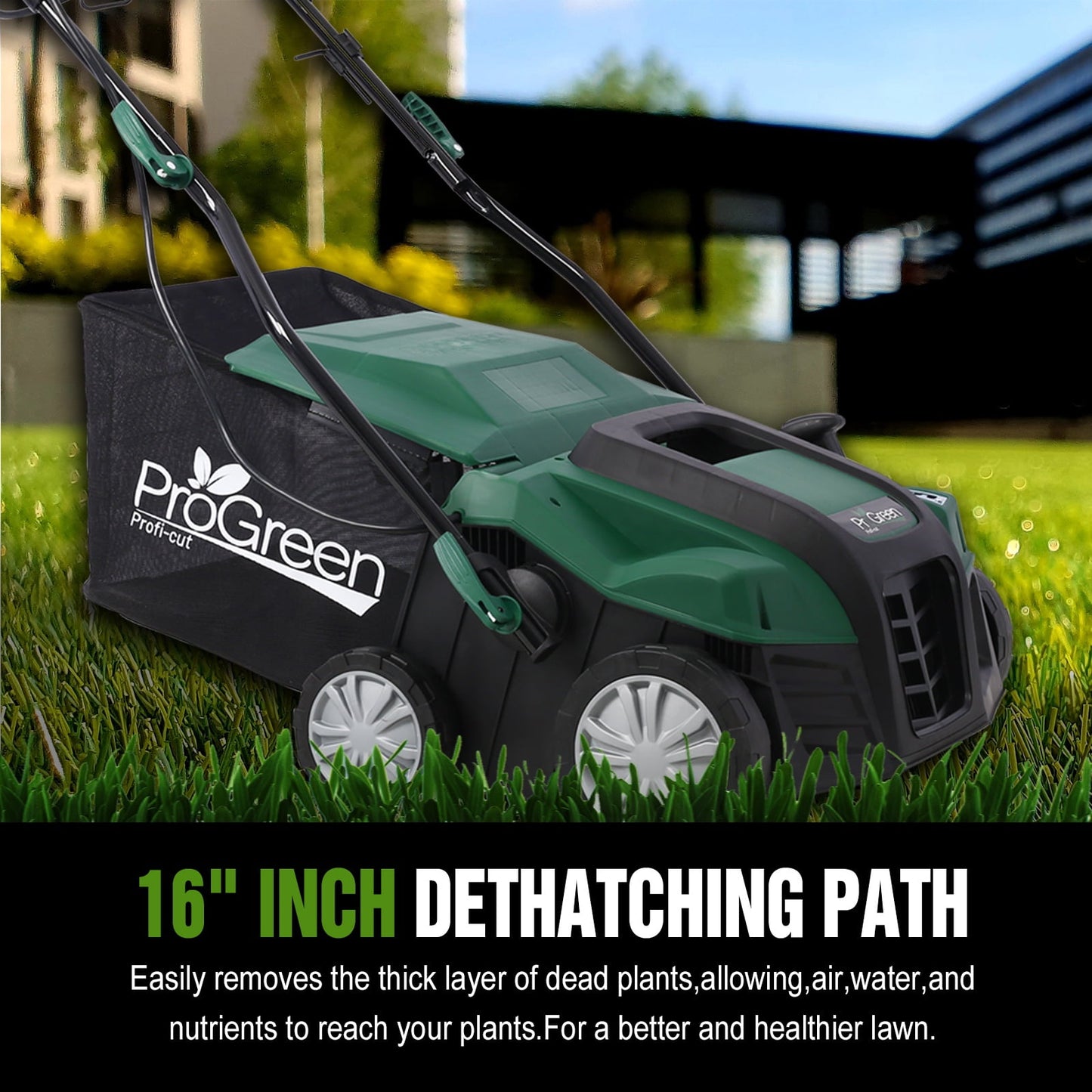 2-in-1 13" Dethatcher & Scarifier, 12 Amp Electric Garden Lawn Mover, Removable Collection Bag extra large 31.7QT