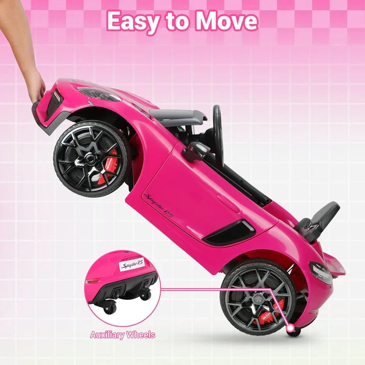 12V Kids Ride on Toys with Remote Control, Porsche Sports Ride on cars W/4 Wheels Suspension, Bluetooth, Music Player, LED Lights, Trailer Wheels, Soft Start,12V Electric Car for Girls Boys, Pink
