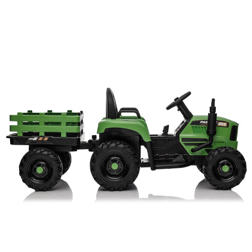 24V Kids Electric Tractor with Trailer with Remote Control, 3-Speed Adjustable Ride-On Toy, Two-point safety belt, MP3, Bluetooth Music & LED Lights for Ages 3+