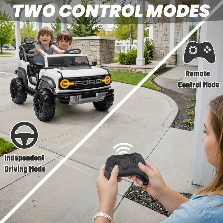 24V Powered Kids Ride on Toy Cars with 2 Seater, Ford Bronco Raptor Extra large Ride on Toys with Remote Control, LED, MP3, 4 Wheel Spring Suspension Electric Cars Ride on Truck for Boys Girls Gifts