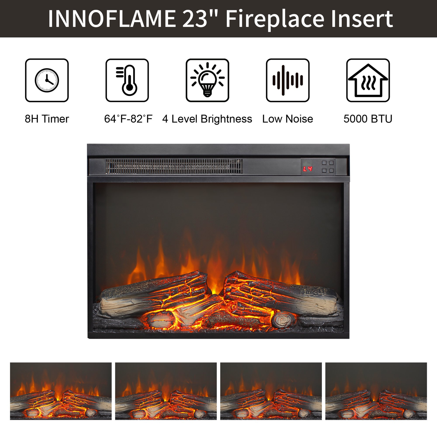 23" Electric Fireplace Insert, Wall Recessed 3D Electric Fireplace, 1400W Fake Fireplace Heater with Adjustable Flame and Timer