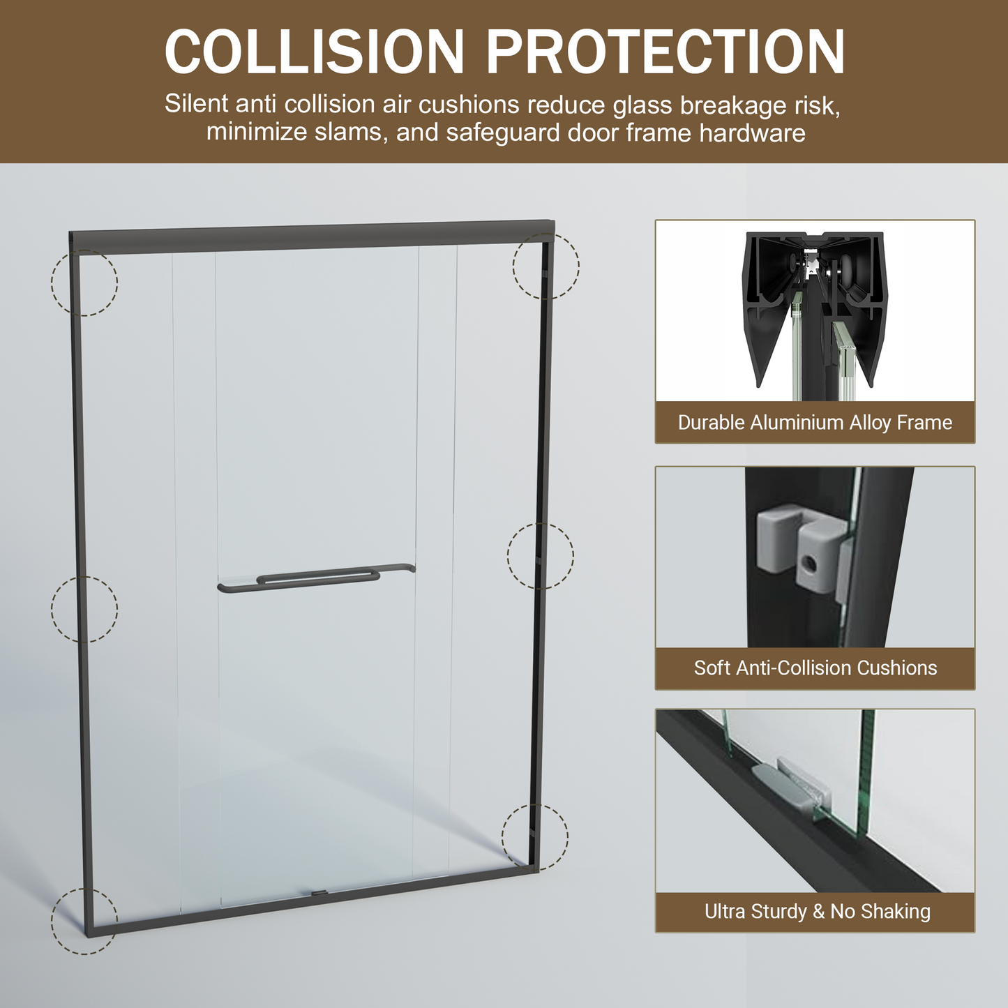 SESSLIFE Double Sliding Shower Door, Tempered Glass with Anti-Leak and Anti-Collision Design, Quiet Close Reversible Doors for Bathtub or Walk-In Shower, Easy to Clean, Matte Black