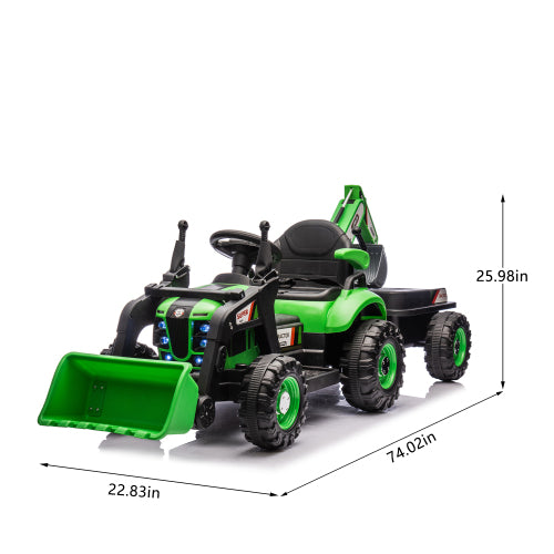24V Ride On Electric Tractor Toy for Kids with 4 in 1 Attachments (Excavator, Dump Truck, Bulldozer), Remote Control, Bluetooth Music, Swivel Seat, LED, Electric Cars for Boys Girls Ages 3-6