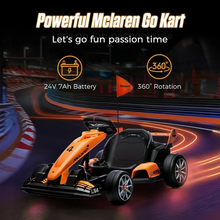 24V Electric Go Kart for Kids, McLaren Battery Powered Drift Racing Go Kart, with 400W Powerful Motor, Kids Race Pedal Go Karting Car With 3 Levels Adjustable Seat, Rear Wheel Drive Ride on Car
