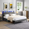 Sesslife King Size Bed Frame with LED Upholstered Headboard, Metal Platform Bed with Charging Station, Sturdy Slats Support, Large Under Bed Storage, Easy Assembly, No Box Spring Needed, Dark Gray