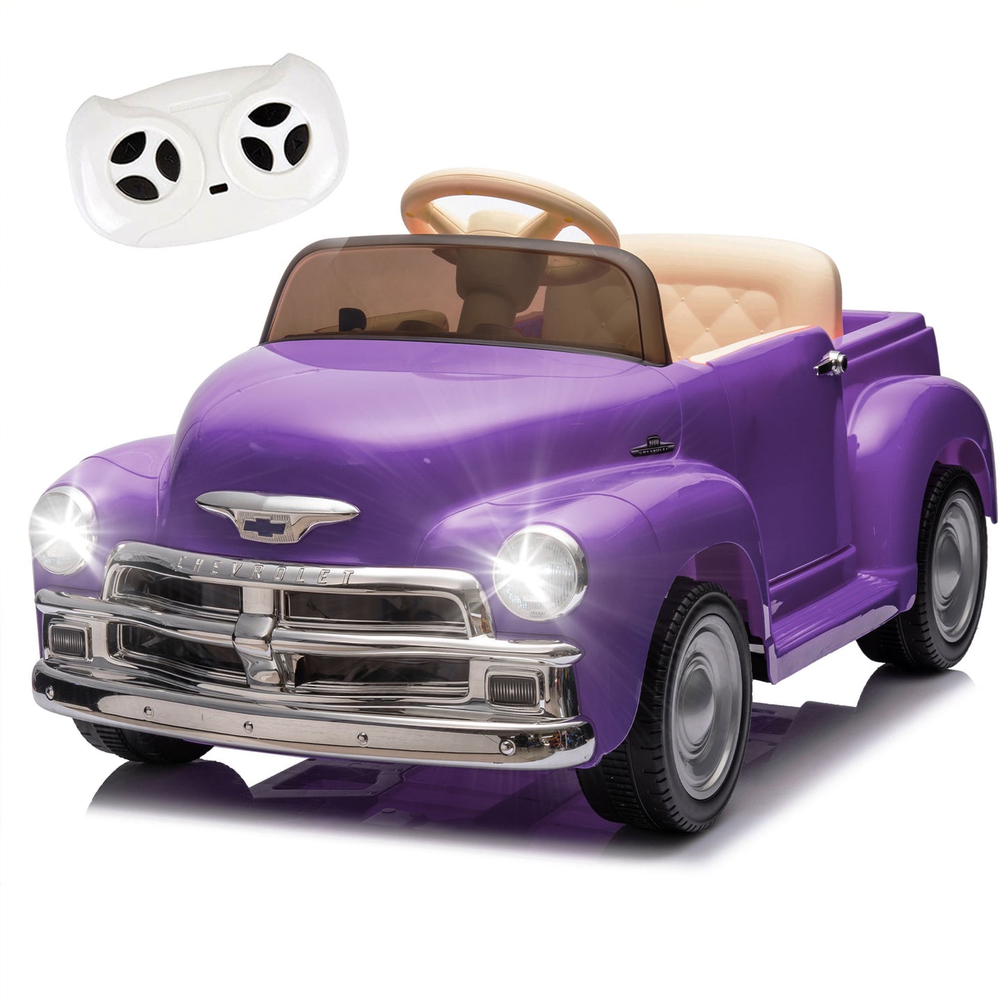 12V Chevrolet 3100 Ride On Truck Car for Kids with Remote Control, Vintage Electric Car for Boys Girls with LED Lights, USB, Bluetooth, Music, Battery Powered Kids Electric Vehicle, Ages 3+ (Pink)