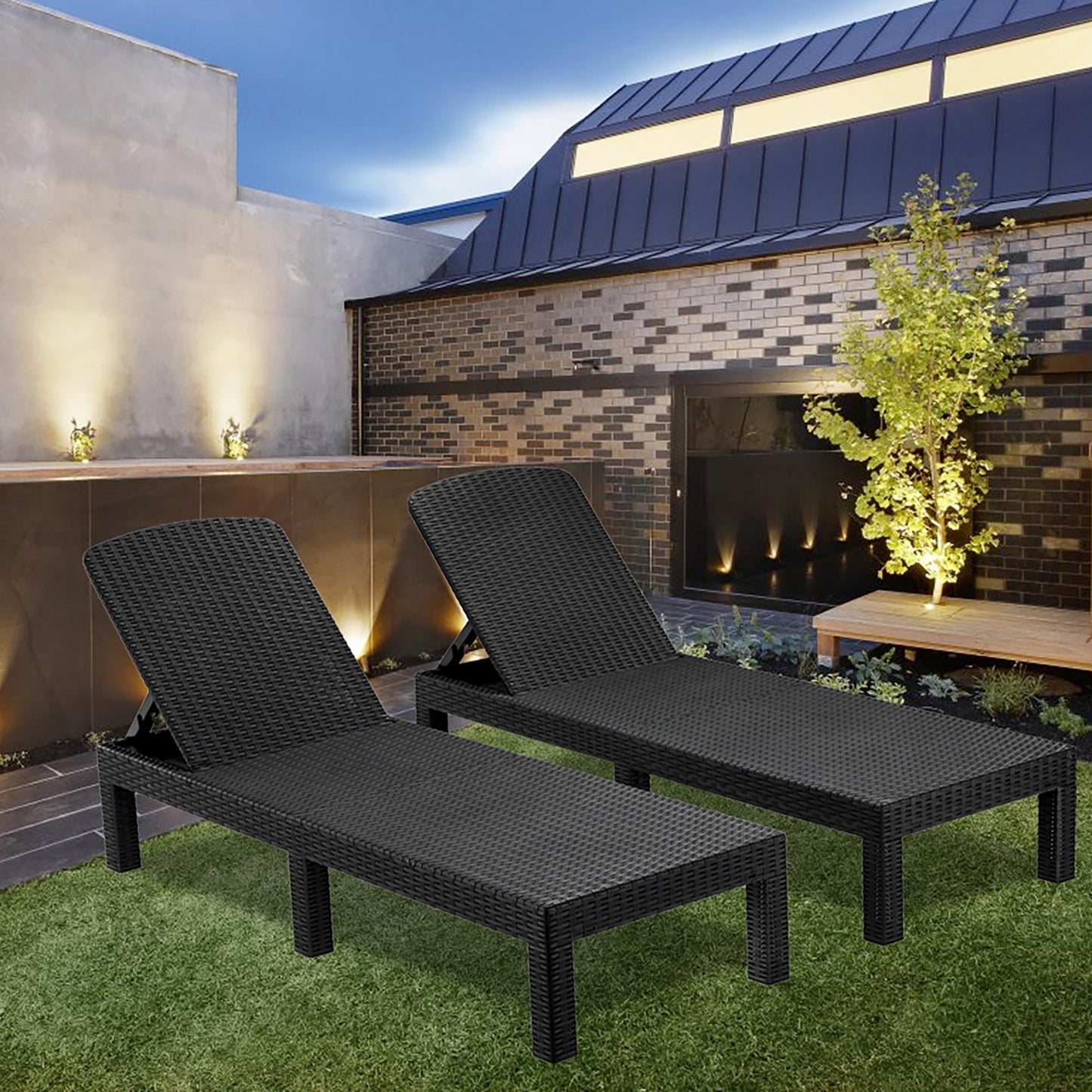 Patio Lounge Chairs Set of 2, Outdoor Chaise Lounge Chair with 4 Backrest Angles, Patio Foldable Reclining Chair Furniture for Poolside, Deck, Backyard, Black