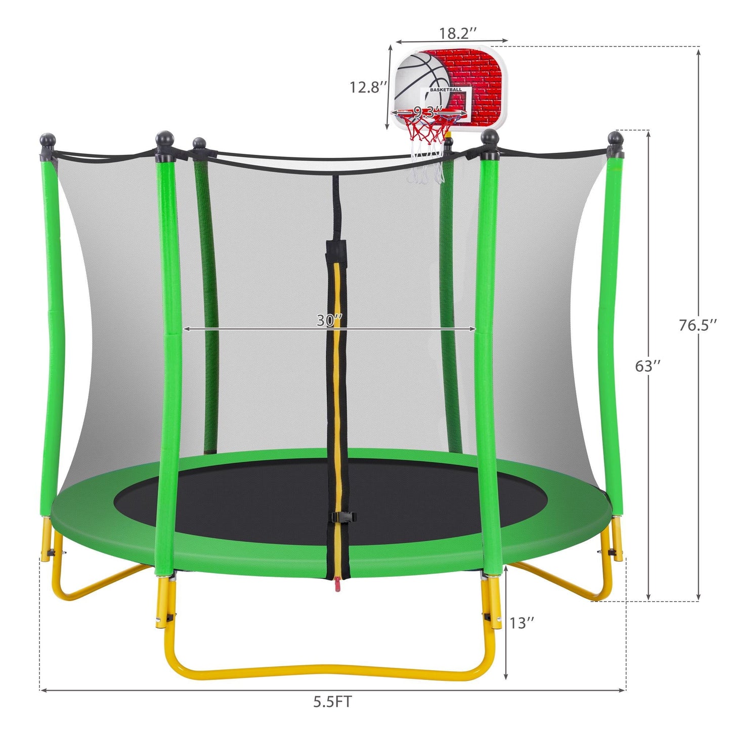 5.5 FT Trampoline for Kids and Adults, Outdoor Trampoline with Enclosure Net, Ladder, Heavy Duty Backyard Round Trampoline for Family Fun, Green