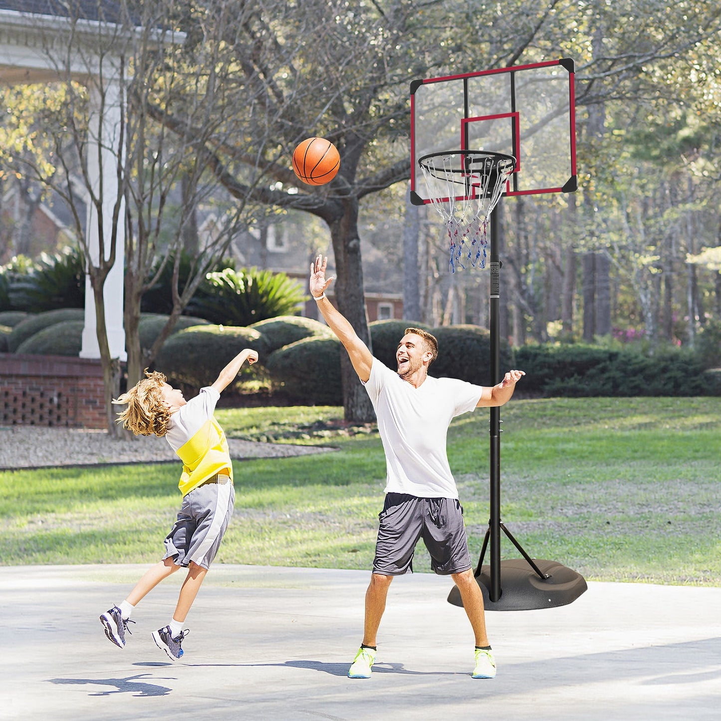 10ft Basketball Hoop, Portable Basketball Hoops and Goal for Adults Teens, 7.5ft -9.2ft Adjustable Basketball Court with 32 Inch Backboard and Wheels, Removeable Basketball System