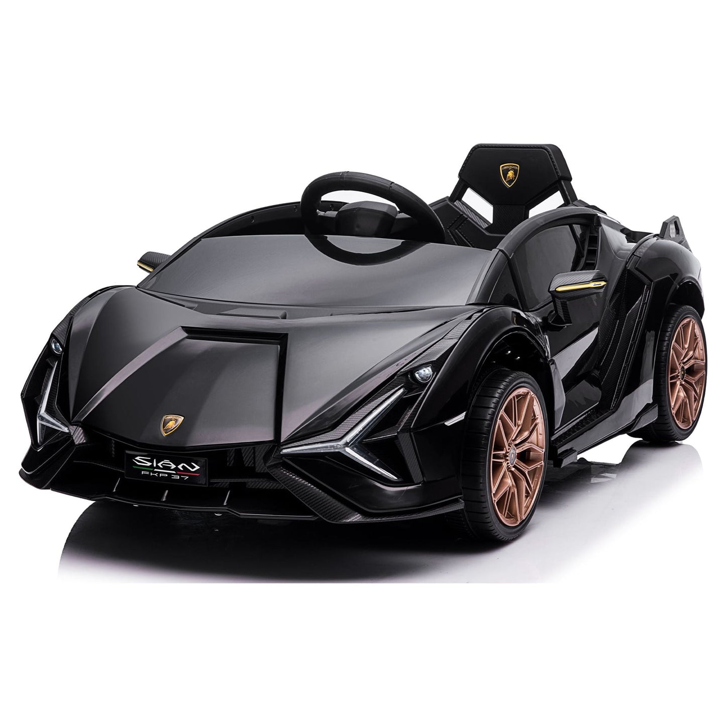 SESSLIFE 12v Battery Powered Electric Car for Kids, Lamborghini Sian Ride On Car with Remote Control, Double Doors,Suspension, Music, Led Lights