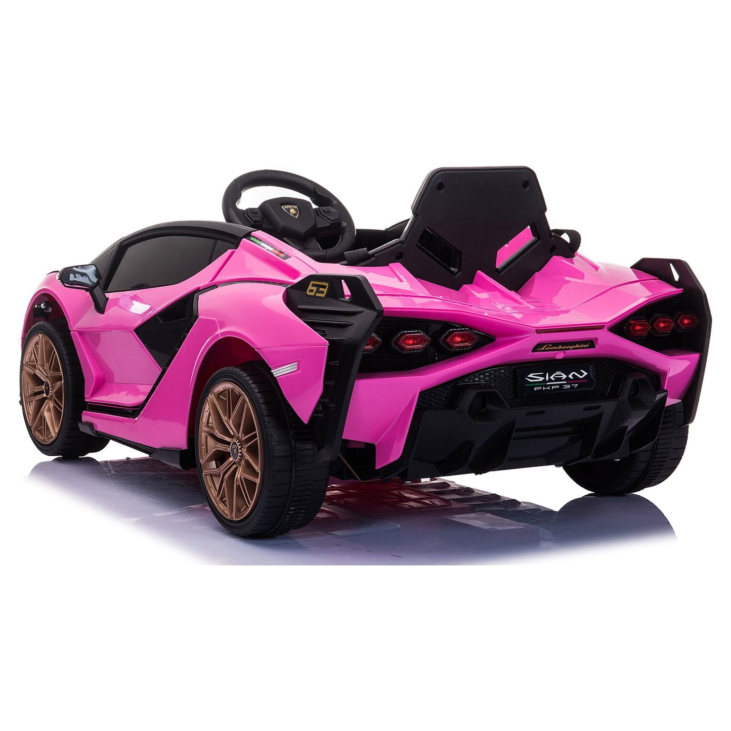 Lamborghini Ride On Car for Kids 3-5 Years, 12v Remote Control Electric Vehicle with Wheels Suspension, Led Lights, 3-point Seat Belt, Boys Girls Gift Pink Electric Car Toys