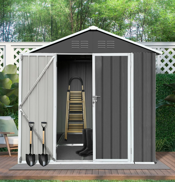 Sesslife 6' x 4' Outdoor Storage Shed, Metal Garden Shed with Double Lockable Doors and Floor Frame, Vertical Tool Storage Shed for Patio, Garden, Backyard, Lawn, Dark Gray