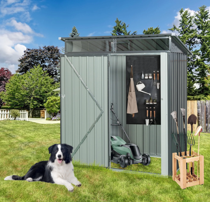 5' x 3' Outside Storage Sheds, Galvanized Metal Outdoor Shed with Lockable Door, Outdoor Storage Cabinet for Garden Backyard