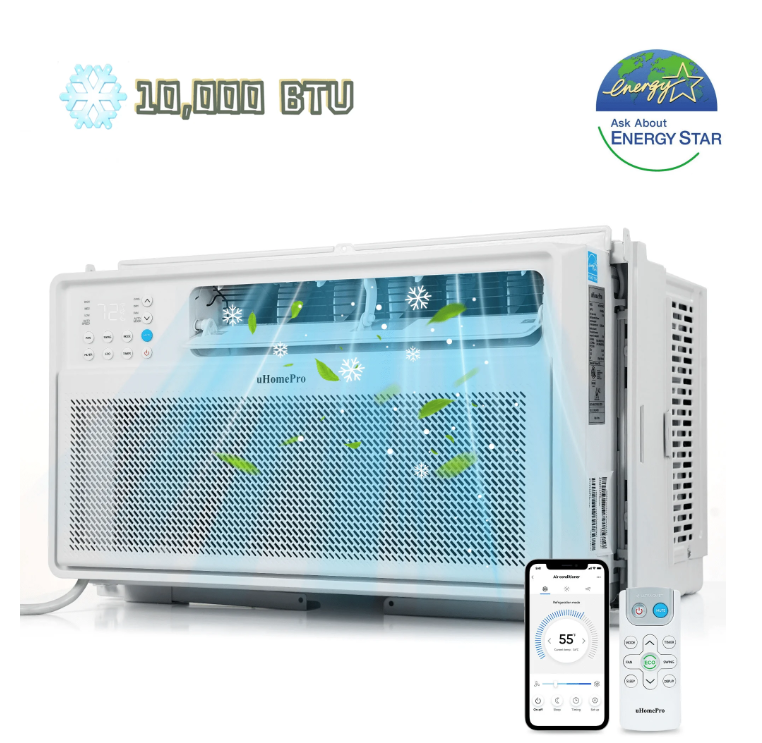 Uhomepro 10,000 BTU Window Air Conditioner with Washable Filter & Adjustable Window Fit, Portable Air Conditioners w/ Cool & Dehumidify - Cools up to 450 Sq. Ft, Energy Star Rated 7.0, White