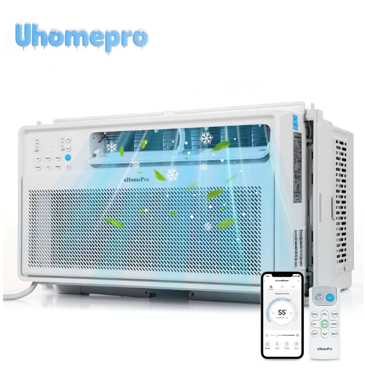 8,000 BTU Smart Inverter Window Air Conditioner with Cool & Heat - Cools up to 380 Sq. Ft, Washable Filter, Adjustable Window Fit, Energy Star Rated 7.0, White