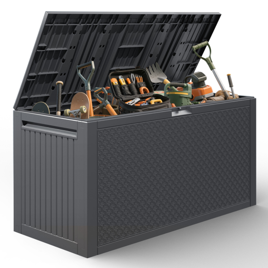 90 GALLON Deck Box, Outdoor Plastic Waterproof Storage Box Bench, Indoor Storage Bin Container for Patio Cushions, Garden Tools and Pool Toys, Gray