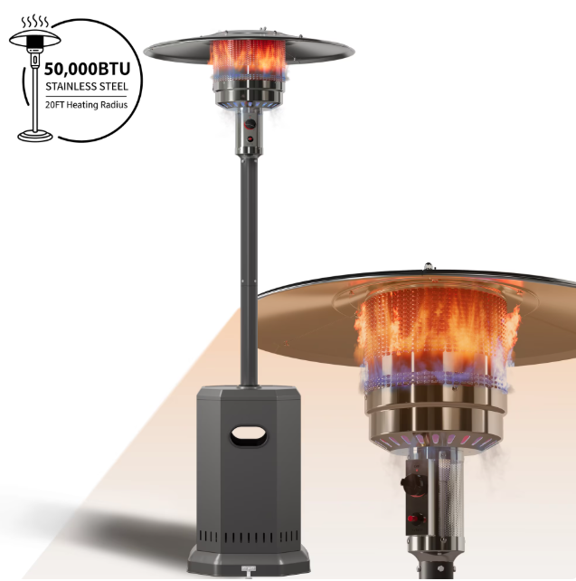Enyopro Patio Heater for Outdoor Use, 500,00 BTU Outdoor Heater with Cover, 87" Heavy Duty Propane Heater, ETL Certificated, 403 Stainless Steel, Sliver
