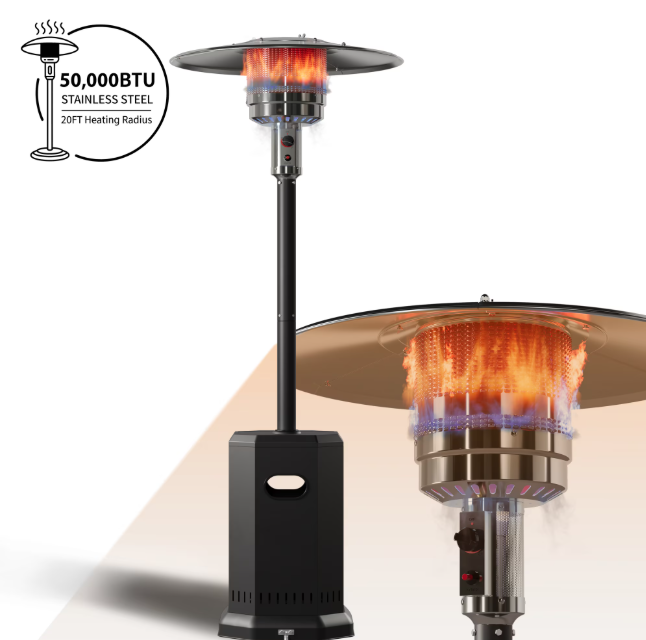 Enyopro Patio Heater for Outdoor Use, 500,00 BTU Outdoor Heater with Cover, 87" Heavy Duty Propane Heater, ETL Certificated, 403 Stainless Steel, Black
