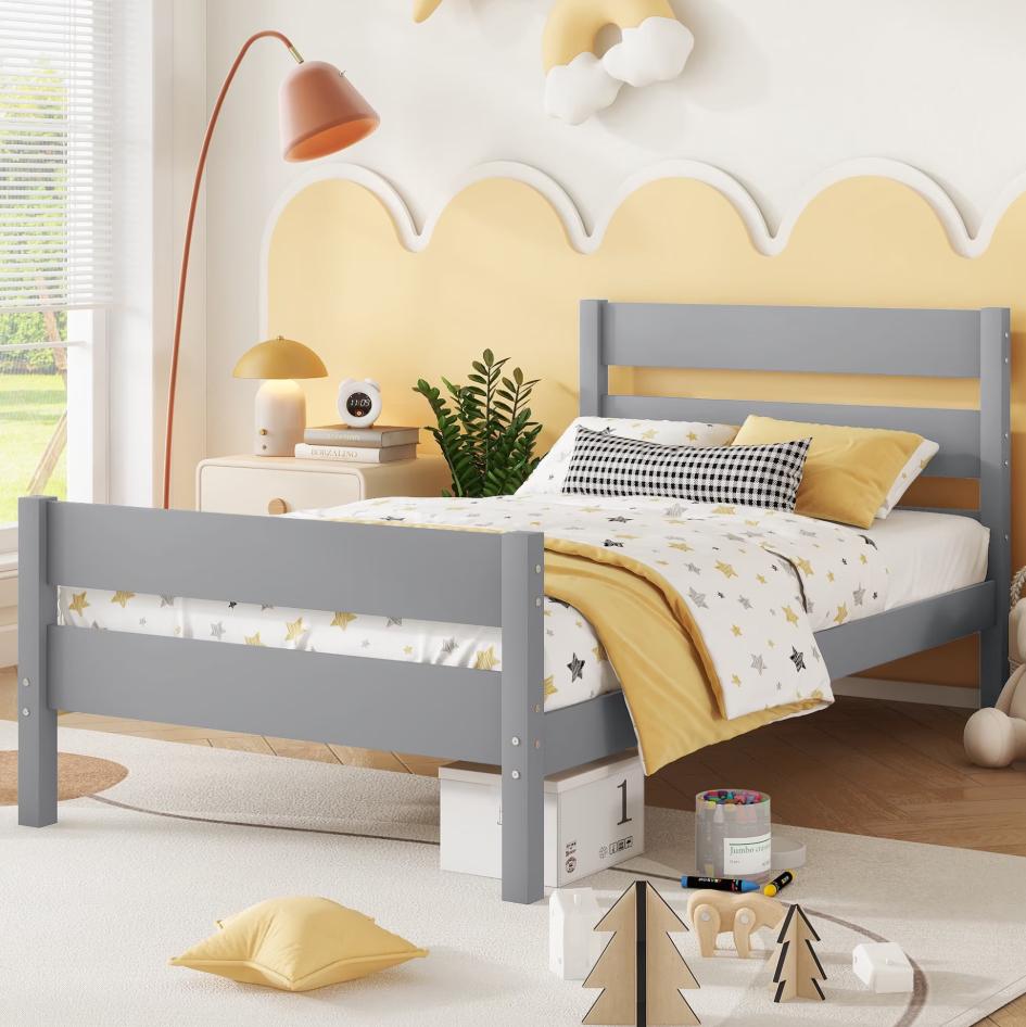 SESSLIFE Twin Bed Frame, Solid Wood Twin Size Bed Frame with Headboard & Footboard, Under Bed Storage, No Box Spring Needed, Easy Assembly, for Bedroom, Guest Room, Espresso