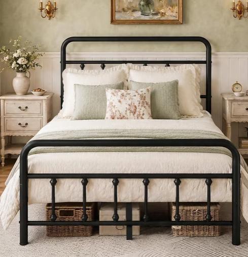 SESSLIFE King Bed Frame with Headboard and Footboard, King Size Metal Platform Bed Frame, Victorian Style Metal Bed Frame King, Noise Free, No Box Spring Needed, Black