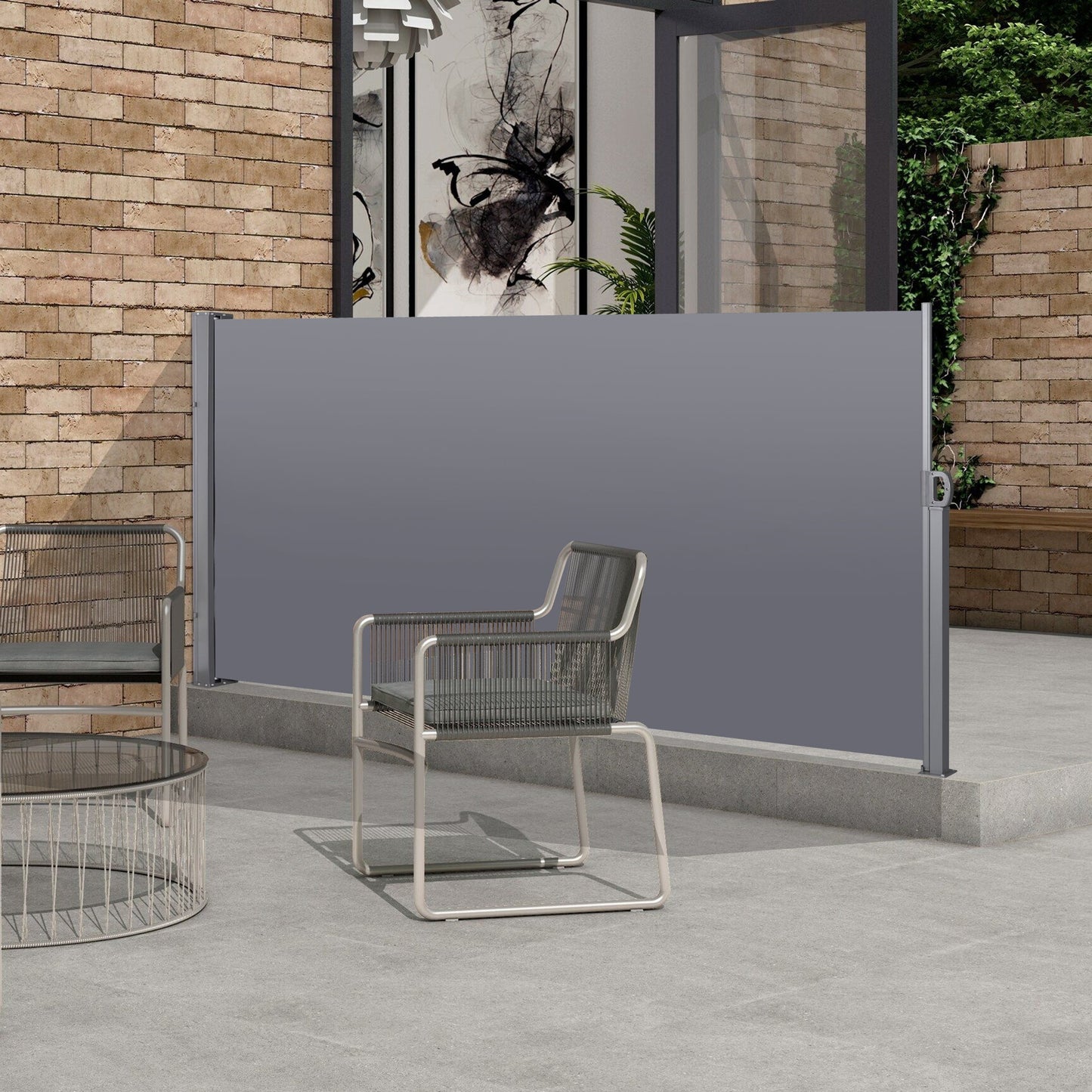 Patio Retractable Side Awning, 118.1" x 62.99" Retractable Fence Outdoor, Waterproof and UV-resistant Patio Screen Privacy for Garden Balcony Backyard, Gray