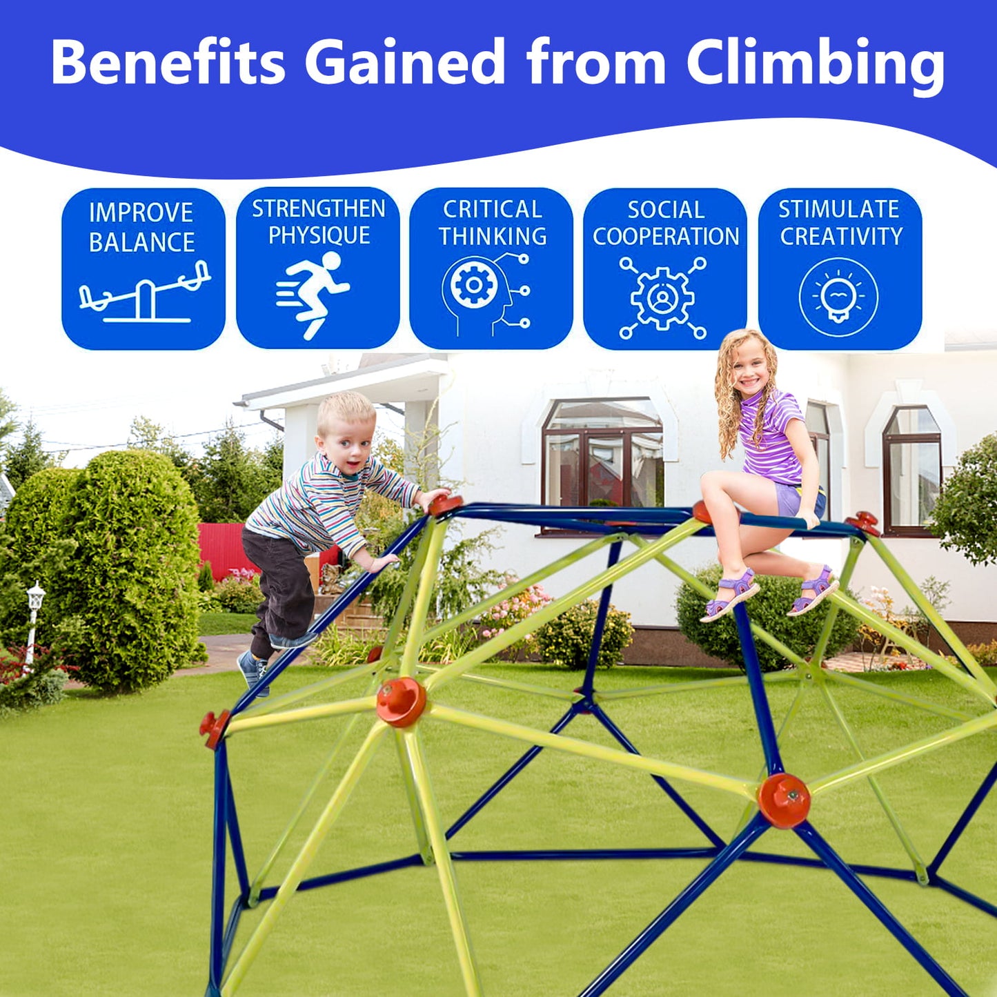 SESSLIFE 6ft Outdoor Climbing Dome, Kids Jungle Gym Dome Climber, Playground Climber for 3-5 Years Old, Climbing Toys for Outside, Rust & UV Resistant Steel Climbing Structures, Max 500lbs
