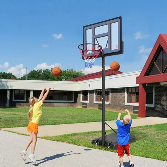 Sesslife Outdoor Basketball Hoop Stand, 4.9ft-10ft Height Adjustable Portable Basketball System w/Wheels & 43 Inch Shatterproof Backboard for Court Backyard, Black&Clear