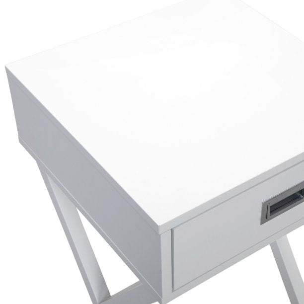 White Nightstand Set of 2, Sesslife X-Shaped Sofa Side Table, Modern Wooden End Table with Drawer, Bedside Tables for Bedroom Living Room, White, X3321