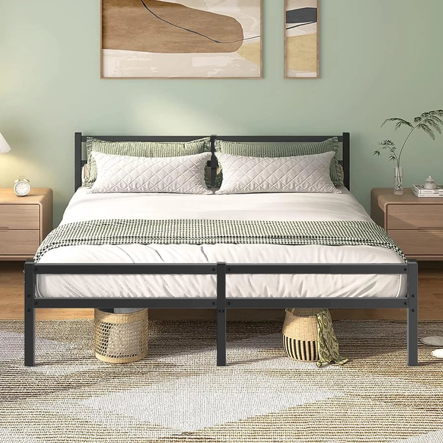 Sesslife Metal Bed Frame Full Size, Black Platform with Vintage Headboard and Footboard, Sturdy Steel Slat Support, Victorian Style Mattress Foundation, Iron Bed Frame for Bedroom