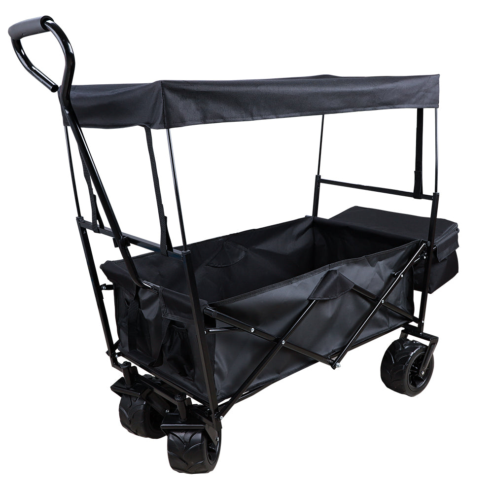 SESSLIFE Folding Beach Wagon for Sand, Collapsible Wagon Cart with Removable Canopy, Big Wheels, DT41
