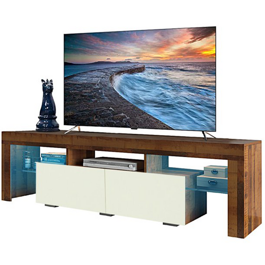 SESSLIFE TV Console Table for 70 Inch TV, Large Television Stand with RGB LED Lights, Farmhouse Wood Entertainment Center, TV Cabinet with 2 Drawers, TV Cabinet for Living Room, Bedroom