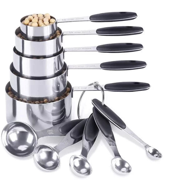 SESSLIFE Measuring Cups and Measuring Spoons, 8 Pieces Stackable Measuring Cups & Spoons Set Measure Dry Liquid Ingredients with Stainless Steel Handle for Baking Cooking Coffee