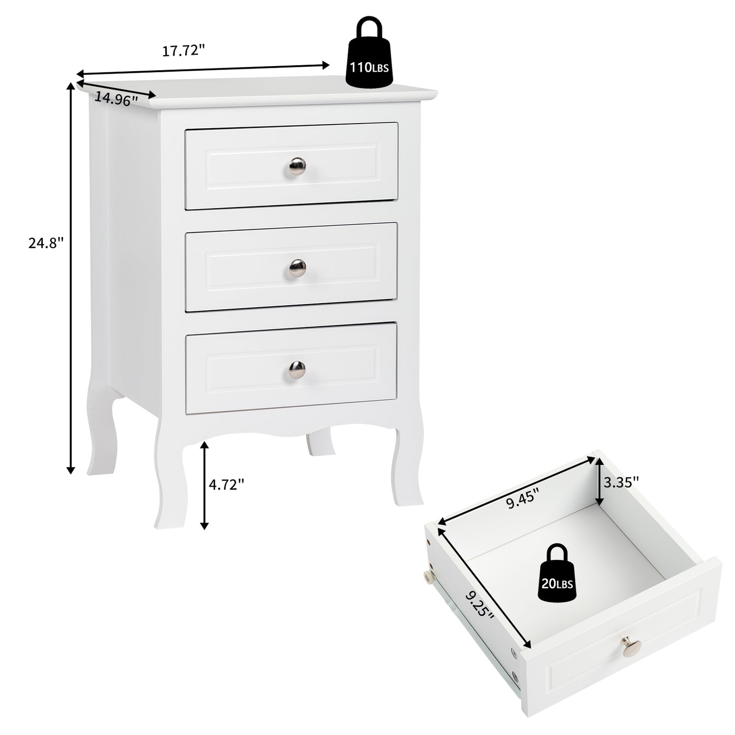 Sesslife Night Stand, Small Side Table with Drawers, White End Table with Storage, End Tables for Living Room with Storage, Wood Side Tables, Living Room Table, Bedside Table