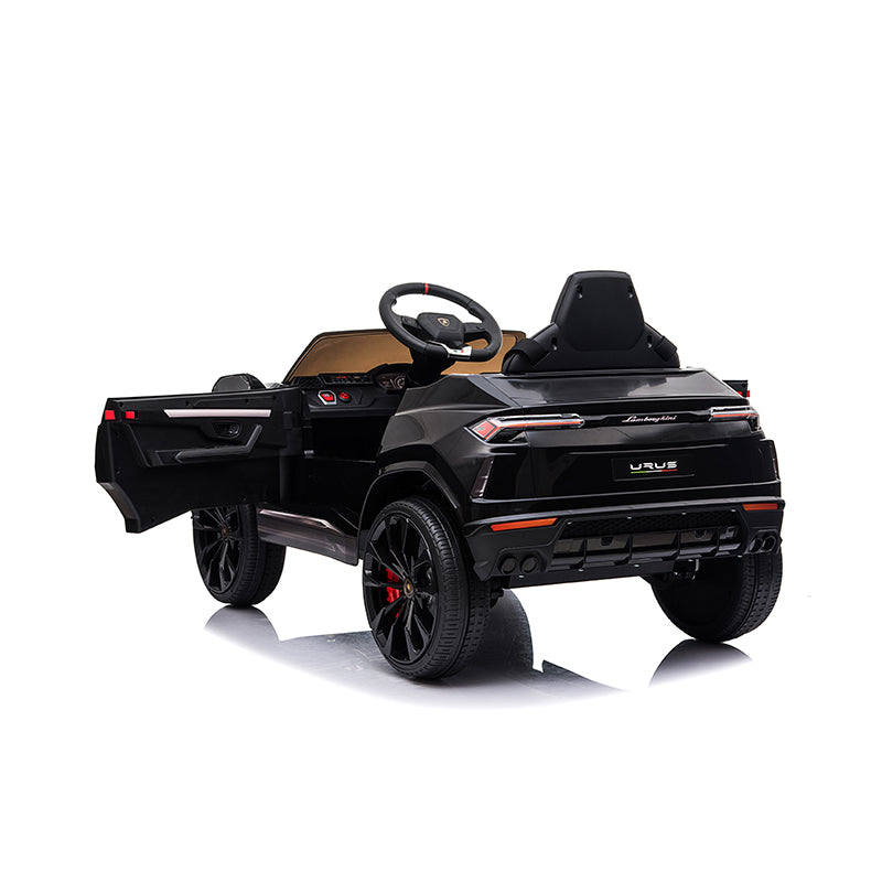 SESSLIFE 12V 7AH Licensed Lamborghini Urus Kids Ride On Car, Electric Vehicle with Remote Control, Horn, Radio, USB Port, AUX, Spring Suspension, Opening Door, LED Light (Black)