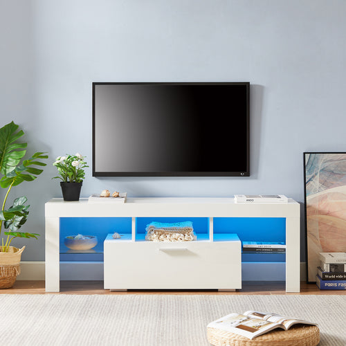 Modern TV Cabinet for 70 Inch TV, Large Television Stand with 16 Color LED Light, Console TV Cabinet with 2 Drawers, TV Cabinet for Living Room, Bedroom