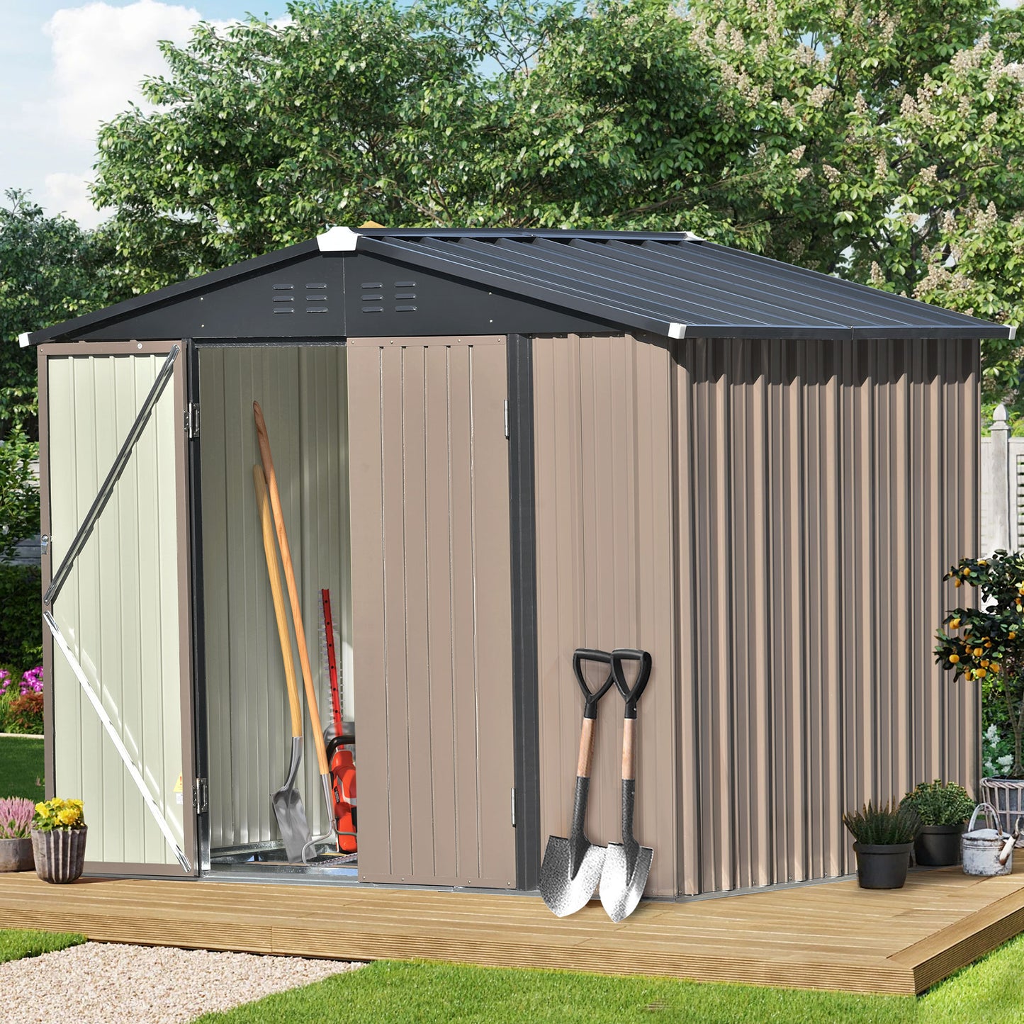 Metal Storage Shed, Outdoor Shed with Lockable Door, Garden Shed Tool Shed, Gray Outdoor Storage Cabinet for Backyard Patio, 5' x 3'