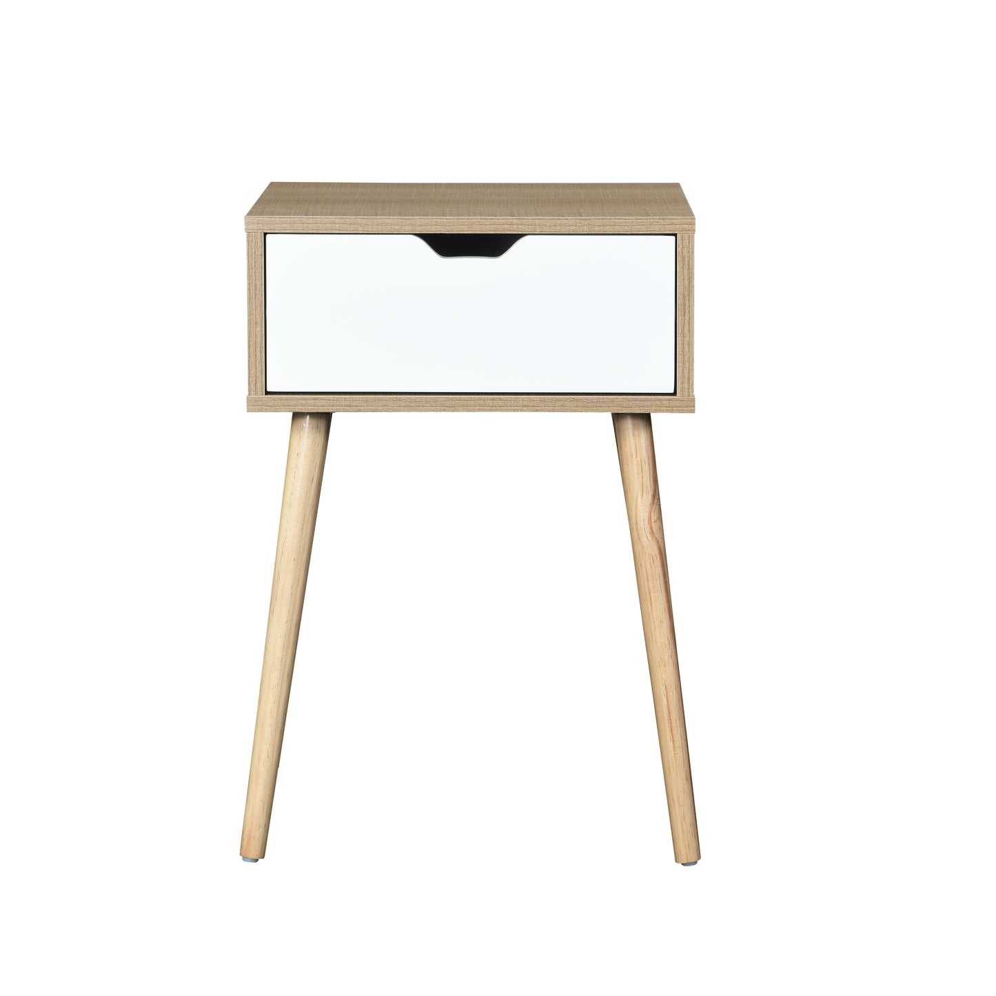 Sesslife Nightstand w/Solid Wood Feet, Modern End Table w/Drawer and Cabinet, Easy Assembly Sofa Side Table, Widely-Match Bedside Table for Bedroom Living Room, Office, White