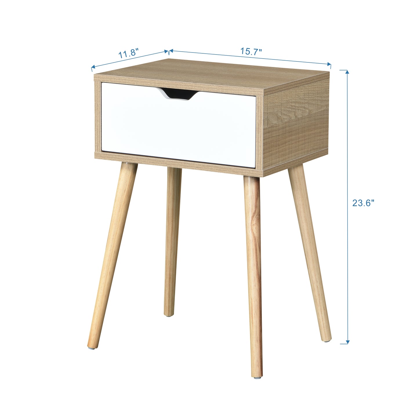 Sesslife Nightstand w/Solid Wood Feet, Modern End Table w/Drawer and Cabinet, Easy Assembly Sofa Side Table, Widely-Match Bedside Table for Bedroom Living Room, Office, White