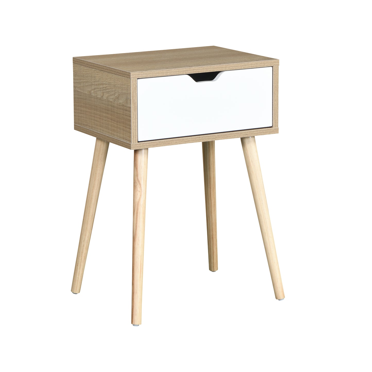 Sesslife Nightstand w/Solid Wood Feet, Modern End Table w/Drawer and Cabinet, Easy Assembly Sofa Side Table, Widely-Match Bedside Table for Bedroom Living Room, Office, White