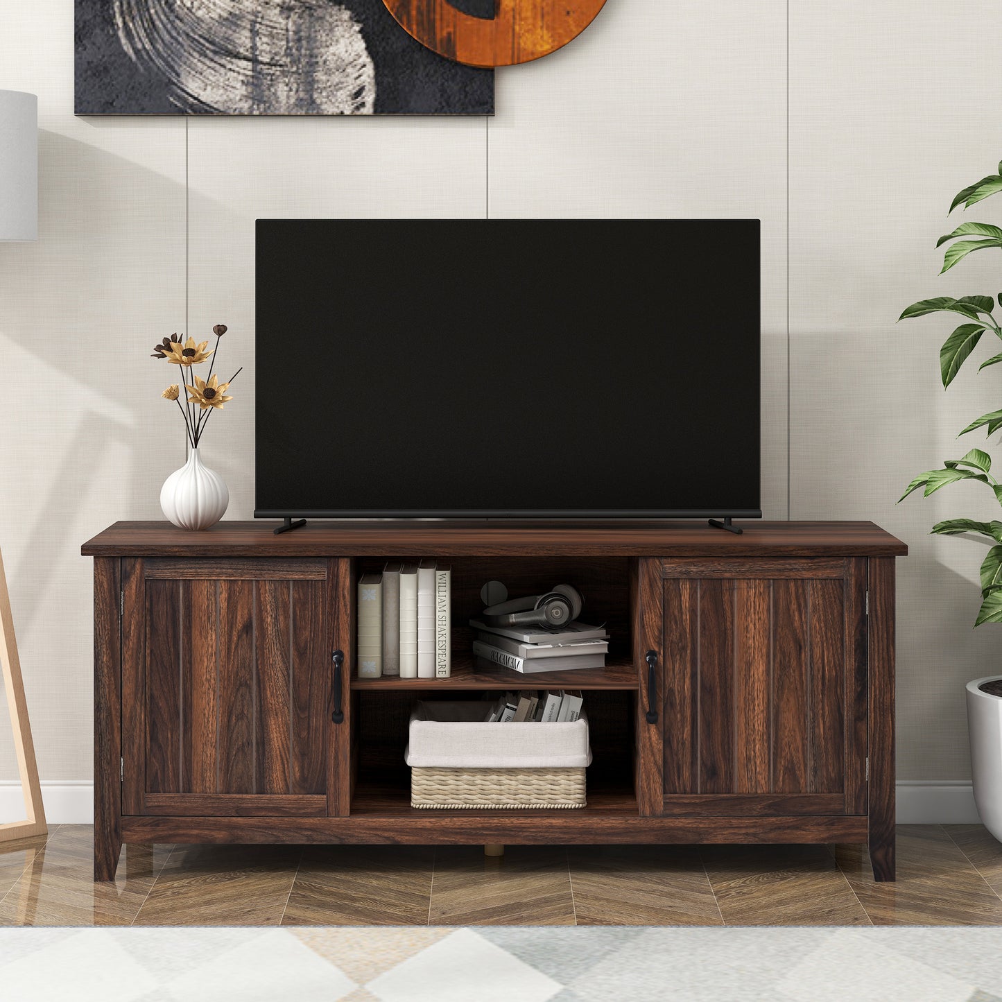 Sesslife Modern Minimalist TV Cabinet for 60 inch TV stand, TV & Media Furniture with Storage, Media Table for Living Room, Bedroom, White