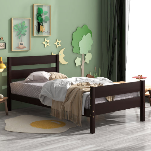 Twin Size Bed Frame with Headboard, Twin Wood Platform Bed for Boys Girls, Heavy Duty Mattress Foundation, Hold 250 LBS, Easy Assembly