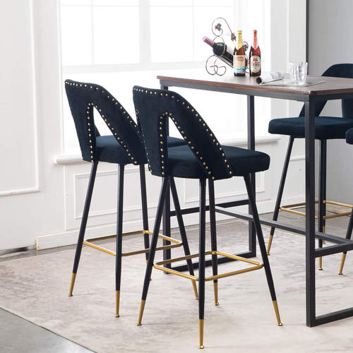 SESSLIFE Bar Stools Set of 2, Counter Height Bar Stools for Kitchen Counter, Black Kitchen Stools with Gold Legs, Barstools for Restaurant, Coffee Shop