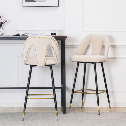 SESSLIFE Bar Stools Set of 2, Counter Height Bar Stools for Kitchen Counter, Black Kitchen Stools with Gold Legs, Barstools for Restaurant, Coffee Shop