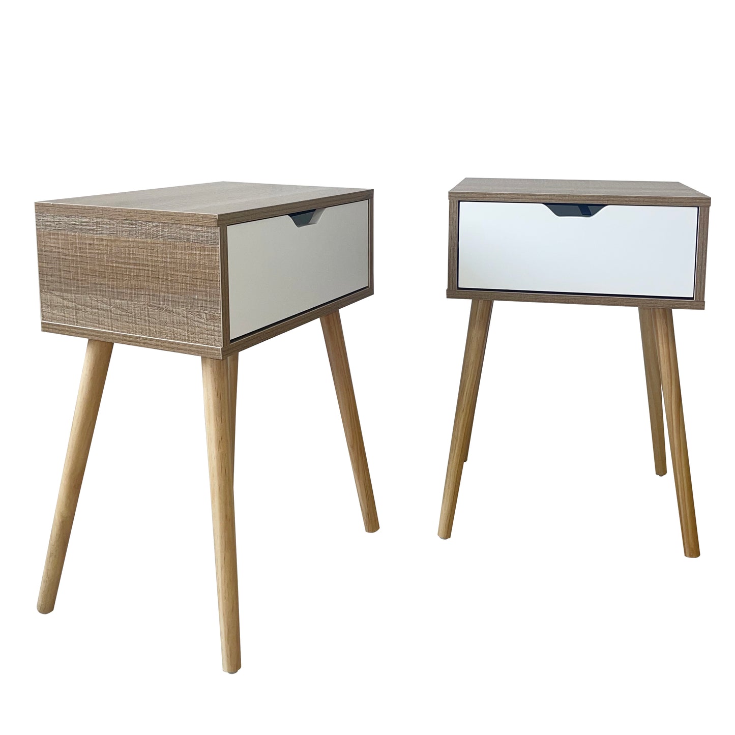 Sesslife Nightstand w/Solid Wood Feet, Modern End Table w/Drawer and Cabinet, Easy Assembly Sofa Side Table, Widely-Match Bedside Table for Bedroom Living Room, Office, White