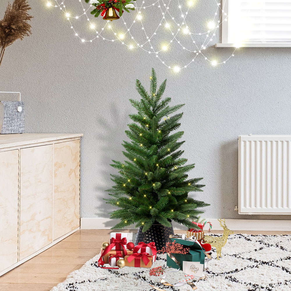 SESSLIFE Prelit Christmas Tree with LED Lights, 3ft Tabletop Mini Christmas Trees Indoor, Potted Christmas Tree for Holidy Christmas Decorations, Christmas Tree for Desktop Window, Green, X1244