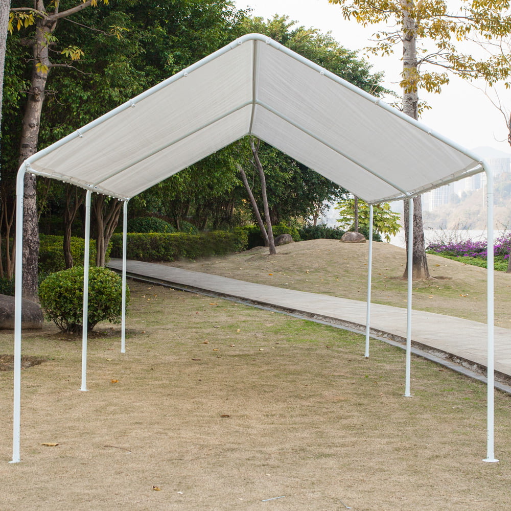 Sesslife 10ft x 20ft Carport Canopy for Car Boat, Car Tent with Heavy Duty Steel Frame, White PE Fabric Garage Cover, Outdoor Garden Backyard Canopy, Waterproof and Sunproof
